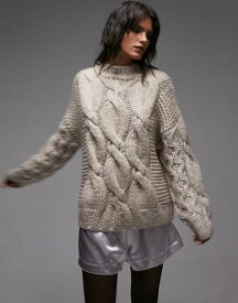 【送料無料】 トップショップ レディース ニット・セーター アウター Topshop hand knitted chunky cable sweater in stone Stone