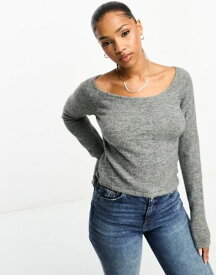 【送料無料】 モンキ レディース シャツ トップス Monki knit long sleeve boat neck top in gray heather Gray Heather