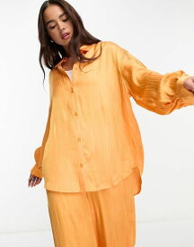 【送料無料】 モンキ レディース シャツ ブラウス トップス Monki jacquard satin long sleeve blouse with volume sleeves in orange - part of a set Orange