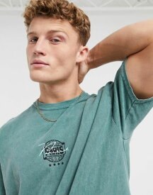 【送料無料】 ニュールック メンズ Tシャツ トップス New Look oversized t-shirt Parisian print in green Dark green 38