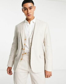 【送料無料】 エイソス メンズ ジャケット・ブルゾン アウター ASOS DESIGN slim linen mix suit jacket in stone STONE