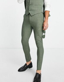 【送料無料】 エイソス メンズ カジュアルパンツ ボトムス ASOS DESIGN wedding super skinny suit pants in pine green crosshatch DARK GREEEN