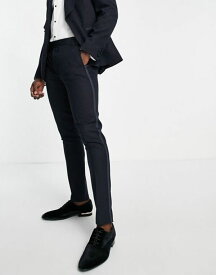 【送料無料】 ノーク メンズ カジュアルパンツ ボトムス Noak skinny tuxedo suit pants in navy virgin wool blend leopard jacquard NAVY