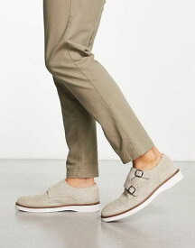 【送料無料】 エイソス メンズ オックスフォード シューズ ASOS DESIGN brogue monk shoes in stone suede with white wedge sole STONE