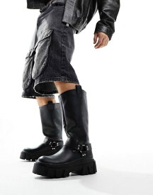 【送料無料】 エイソス メンズ ブーツ・レインブーツ シューズ ASOS DESIGN chunky calf boots in black faux leather Black