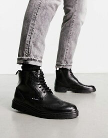 【送料無料】 ベンシャーマン メンズ ブーツ・レインブーツ シューズ Ben Sherman leather chunky brogue boots in black Black