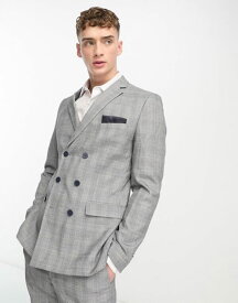 【送料無料】 フレンチコネクション メンズ ジャケット・ブルゾン アウター French Connection double breasted suit jacket in gray plaid Gray