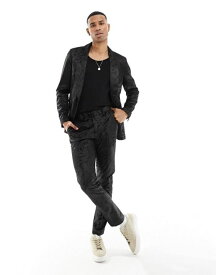 【送料無料】 ジャンニ フェロー メンズ カジュアルパンツ ボトムス Gianni Feraud skinny velvet paisley suit pants in black Black