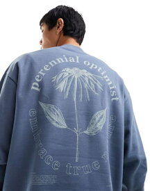 【送料無料】 エイソス メンズ パーカー・スウェット アウター ASOS DESIGN oversized sweatshirt in dark blue with floral back print and front print CHINA BLUE