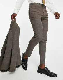 【送料無料】 エイソス メンズ カジュアルパンツ ボトムス ASOS DESIGN Wedding super skinny suit pants in micro texture in brown BROWN