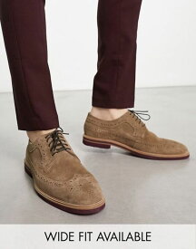 【送料無料】 エイソス メンズ オックスフォード シューズ ASOS DESIGN brogue shoes in stone suede with contrast sole Mushroom