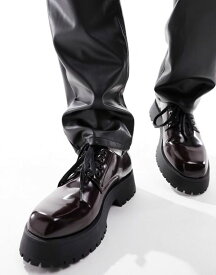 【送料無料】 エイソス メンズ オックスフォード シューズ ASOS DESIGN chunky lace up shoes in burgundy faux leather Burgundy