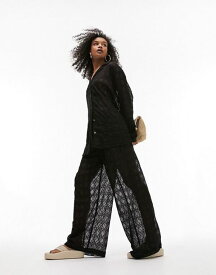 【送料無料】 トップショップ レディース カジュアルパンツ ボトムス Topshop embroidered chiffon beach pants in black - part of a set Black