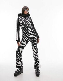【送料無料】 トップショップ レディース ジャケット・ブルゾン アウター Topshop Sno ski suit with skinny flare in zebra print Zebra