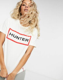 【送料無料】 ハンター レディース Tシャツ トップス Hunter Original logo t-shirt in white LOGO PRINT