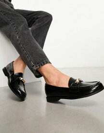 【送料無料】 アルド レディース スリッポン・ローファー シューズ ALDO Laurea loafers with gold trim in black leather BLACK LEATHER