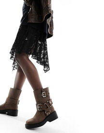 【送料無料】 エイソス レディース ブーツ・レインブーツ シューズ ASOS DESIGN Aim harness biker ankle boots in brown BROWN