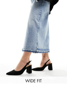 �G�C�\�X ���f�B�[�X �V���[�Y �q�[�� ASOS DESIGN Wide Fit Sutton slingback mid block heeled shoes Black �u���b�N