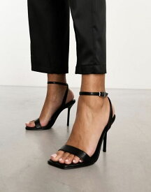 【送料無料】 エイソス レディース サンダル シューズ ASOS DESIGN Wide Fit Nali barely there heeled sandals in black PU Black