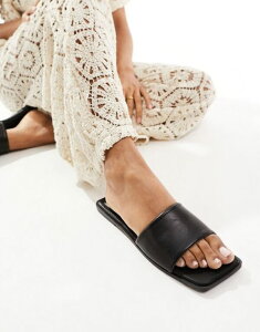 �G�C�\�X ���f�B�[�X �V���[�Y �T���_�� ASOS DESIGN Fig square toe flat sandals BLACK PU �u���b�N
