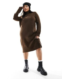 �I�����[�J�[�u ���f�B�[�X �g�b�v�X �����s�[�X �j�b�g Only Curve roll neck knitted dress BROWN �u���E��