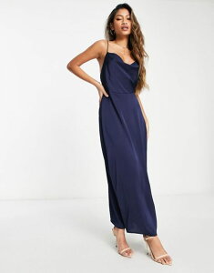 ���B�� ���f�B�[�X �g�b�v�X �����s�[�X �}�L�V�����s�[�X �T�e�� �}�L�V Vila Bridesmaid satin cowl neck maxi dress NAVY BLAZER �l�C�r�[