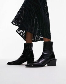 【送料無料】 トップショップ レディース ブーツ・レインブーツ シューズ Topshop Riley leather western boot in black Black