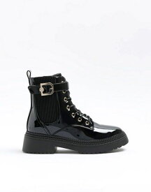 【送料無料】 リバーアイランド レディース ブーツ・レインブーツ シューズ River Island lace up boot with gold buckle in black Black