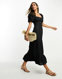 【送料無料】 アンドアザーストーリーズ レディース ワンピース トップス & Other Stories linen puff sleeve midaxi dress with split in black Black