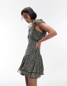 【送料無料】 トップショップ レディース ワンピース トップス Topshop flutter sleeve tea dress in mono spot print multi