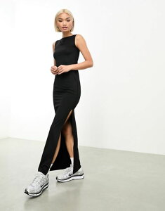 �E�B�[�N�f�C ���f�B�[�X �g�b�v�X �����s�[�X �}�L�V�����s�[�X �}�L�V Weekday Annie boatneck maxi dress with side split Black �u���b�N