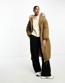 【送料無料】 リバーアイランド レディース コート アウター River Island parka coat with faux fur collar in khaki Khaki