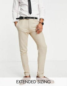 【送料無料】 エイソス メンズ カジュアルパンツ ボトムス ASOS DESIGN wedding skinny suit pants in linen mix in micro texture in beige NEUTRAL
