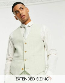 【送料無料】 エイソス メンズ ベスト トップス ASOS DESIGN super skinny wool mix suit vest in dusky green twill LIGHT GREEN