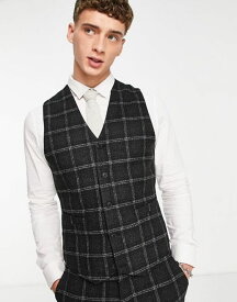 【送料無料】 エイソス メンズ ベスト トップス ASOS DESIGN super skinny wool mix vest in - black and charcoal windowpane check Black