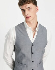 【送料無料】 エイソス メンズ ベスト トップス ASOS DESIGN skinny dressy oxford vest in charcoal CHARCOAL