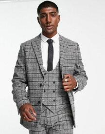 【送料無料】 エイソス メンズ ジャケット・ブルゾン アウター ASOS DESIGN super skinny wool mix suit jacket in gray and white highlight plaid Gray