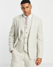 【送料無料】 エイソス メンズ ジャケット・ブルゾン アウター ASOS DESIGN wedding skinny wool mix suit jacket in stone basketweave texture STONE
