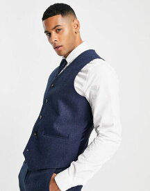 【送料無料】 エイソス メンズ ベスト トップス ASOS DESIGN wedding skinny wool mix suit vest in indigo basketweave texture NAVY