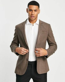 【送料無料】 エイソス メンズ ジャケット・ブルゾン アウター ASOS DESIGN wedding skinny wool mix suit jacket in camel herringbone CAMEL