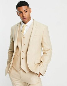 【送料無料】 エイソス メンズ ジャケット・ブルゾン アウター ASOS DESIGN wedding skinny wool mix suit jacket in stone basketweave texture Oatmeal