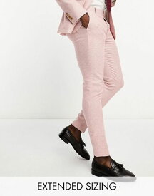 【送料無料】 エイソス メンズ カジュアルパンツ ボトムス ASOS DESIGN super skinny suit pants in linen mix puppytooth check in pink LIGHT PINK