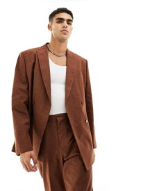 【送料無料】 エイソス メンズ ジャケット・ブルゾン アウター ASOS DESIGN oversized suit jacket in slubby texture in brown BROWN
