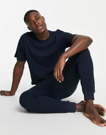 【送料無料】 セレクテッドオム メンズ Tシャツ トップス Selected Homme waffle t-shirt loungewear set in navy Dark sapphire