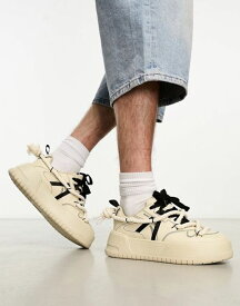 【送料無料】 エイソス メンズ スニーカー シューズ ASOS DESIGN chunky sneakers in beige with black contrast details BEIGE