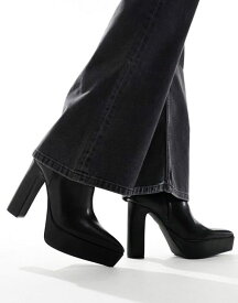 【送料無料】 エイソス メンズ ブーツ・レインブーツ シューズ ASOS DESIGN platform heeled boots with pointed toe in black faux leather Black