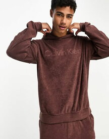 【送料無料】 カルバンクライン メンズ パーカー・スウェット フーディー アウター Calvin Klein cozy lounge terrycloth hoodie in deep mahogany Deep Mahogany