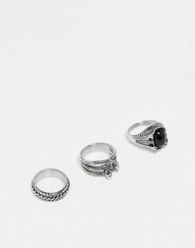 【送料無料】 エイソス メンズ リング アクセサリー ASOS DESIGN 3-pack waterproof stainless steel rings in silver tone with black stone SILVER