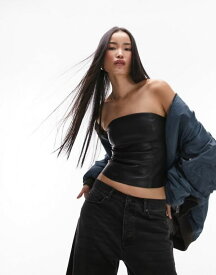 【送料無料】 トップショップ レディース シャツ トップス Topshop leather look bandeau top in black Black