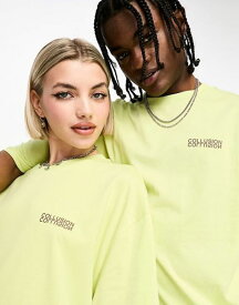 【送料無料】 コルージョン レディース Tシャツ トップス COLLUSION Unisex mirror logo t-shirt in lime green LIME GREEN